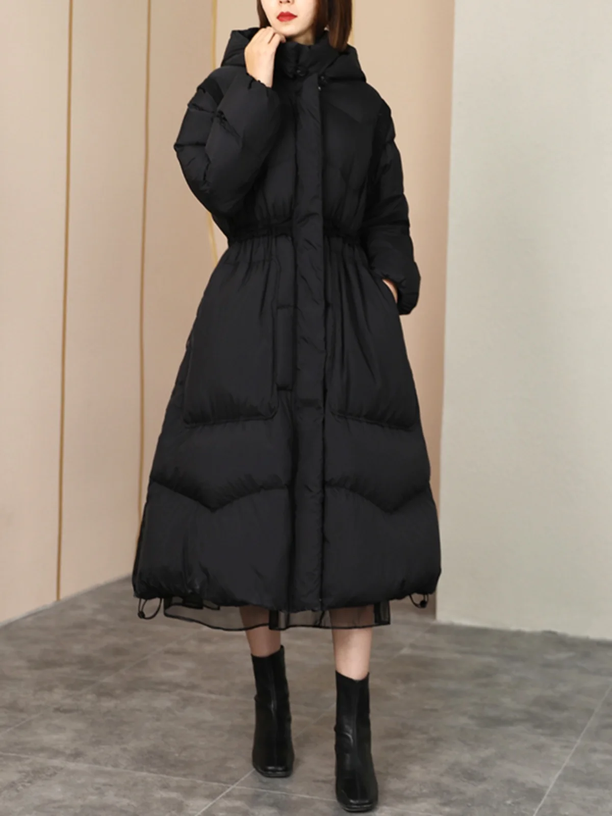 الكورية نمط سميكة الدافئة فضفاضة مقنعين طويلة أسفل معطف المرأة الشتاء حزام الخصر الموضة #3