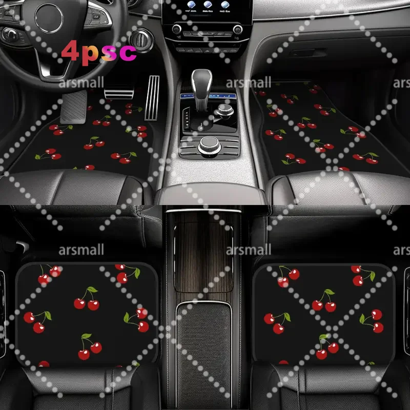 2D Plane 4pcs Set Full Red Cherry Pattern Car Floor Mats, Durable Carpet. Fits Sedans, SUVs And Trucks, All-season Protection Fo