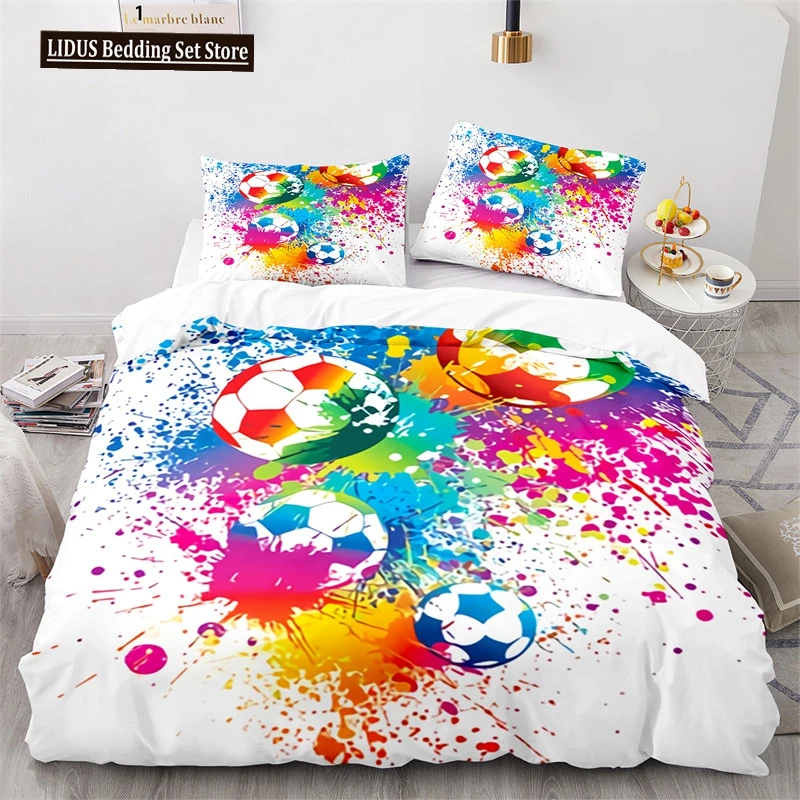 

3D Soccer Duvet Cover Set King Queen Watercolor Football Bedding Set Youth Sports Theme Quilt Cover For Boys Dorm Room