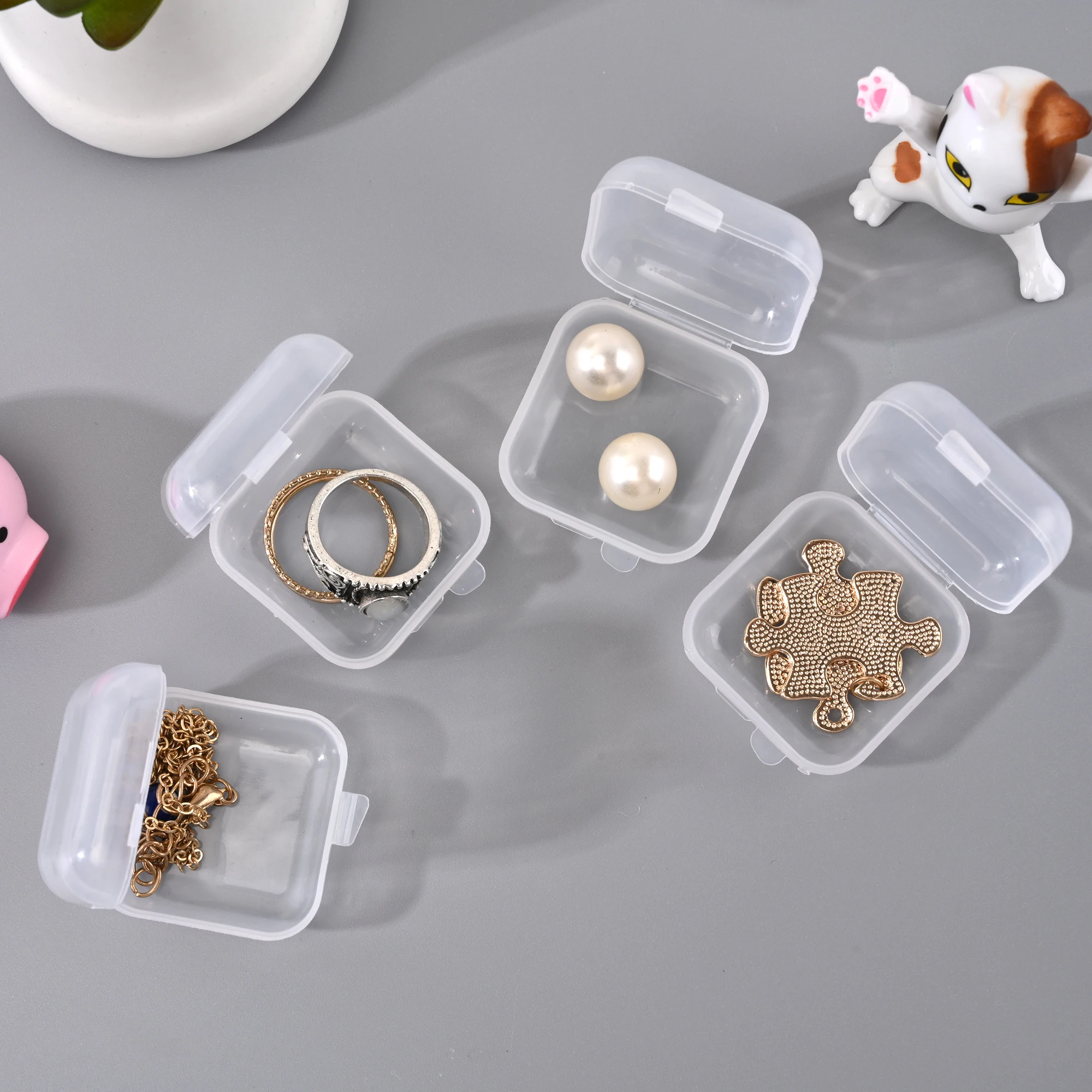 10pcs Transparent Jewelry Box Mini Earrings Ring Storage Box Travel Portable Organization U Disk Mobile Phone Card Container