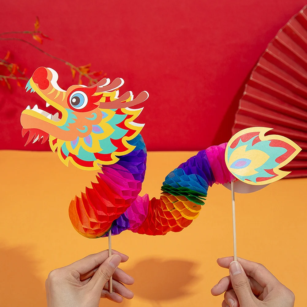 4Pcs Chinese Dragon Decorations 3D Paper Dragon DIY Craft Chinese New Year Photo Props Spring Festival Decor Paper Photo Props