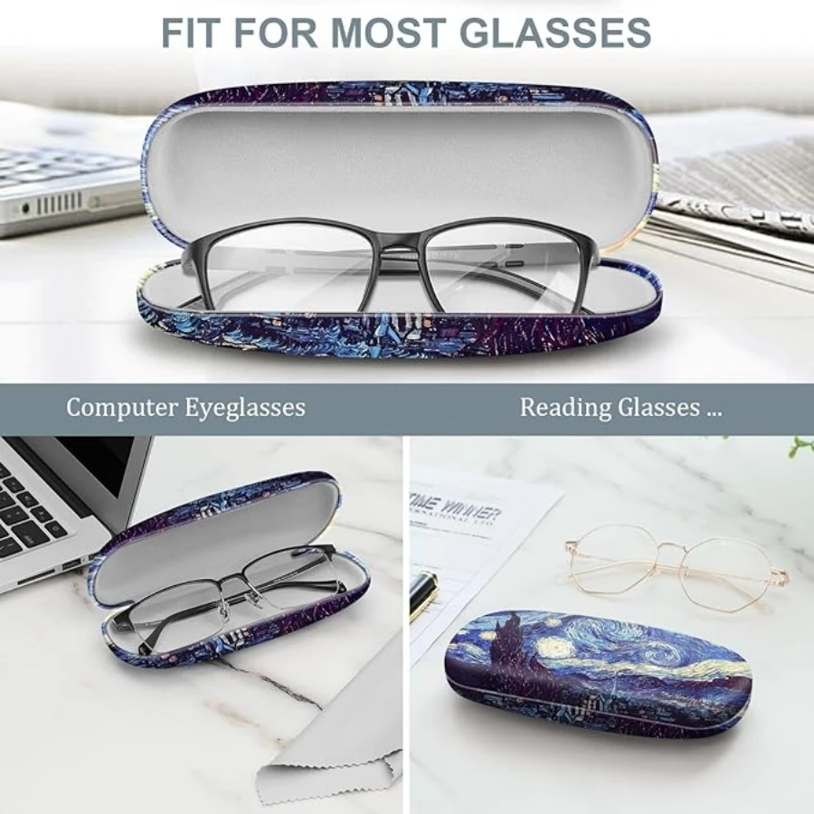 Hard Shell Eyeglasses Case, Portable Protective Glasses Cover Eyeglass Holder Box with Cleaning Cloth for Men Women