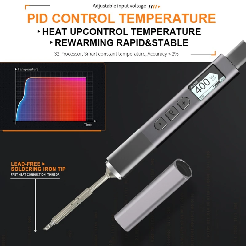 Soldador inteligente PTS201 PD 100W, estación de soldadura portátil, Control de temperatura PID para reparación electrónica DIY, tienda BC2-75