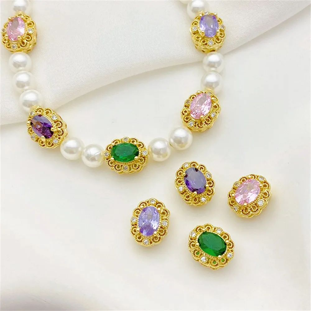 

14K Bag Gold Color Zirconium Lace Oval Bead Spacer Loose Bead Handmade DIY String Bracelet Necklace Jewelry Material Accessories