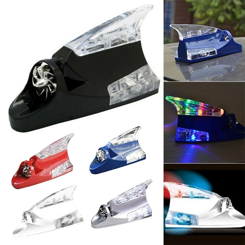 Car Truck Wind Powered LED Light Roof Antenna Shark Fin Safe Warning Flash Lamp