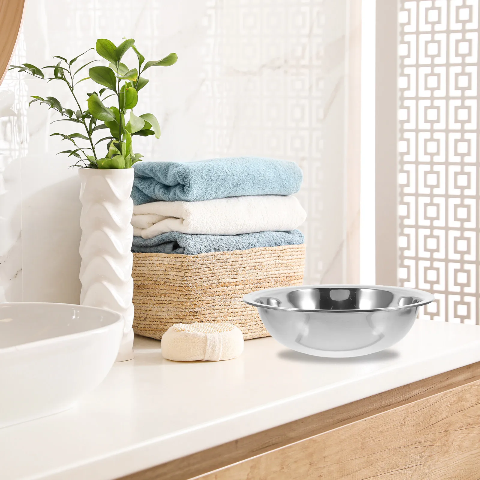 

Stainless Steel 29Cm Multi-Function Foot Soak Basin Face Washing Laundry Tub Portable Drain Basin Kitchen Bathroom Utility