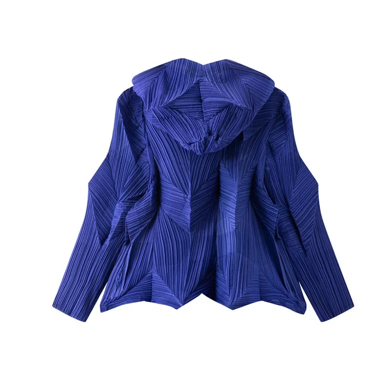 Chaqueta corta para mujer, Top holgado informal con cremallera, ropa de verano 2025, Miyake, Color sólido, manga de murciélago con capucha, plisado Irregular