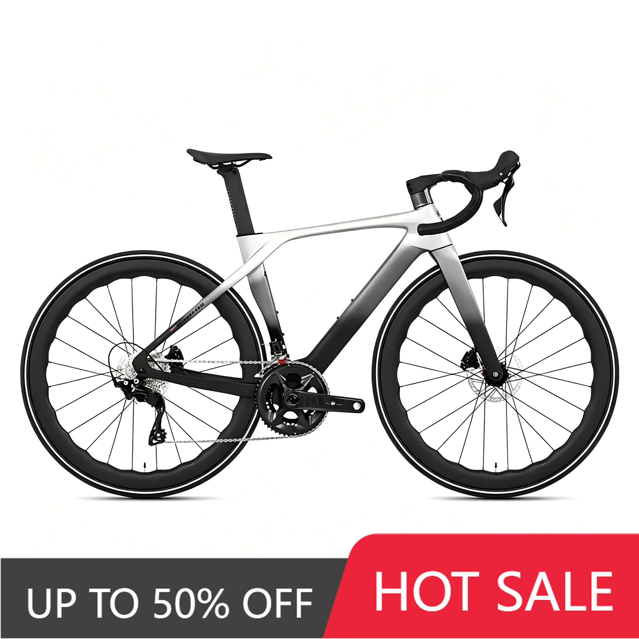 WWE T10 Pro Carbon Fiber Road Bike 700C Racing Bike 24 Speed Hydraulic Disc Brake Carbon Fiber Handlebar, Aviation Frame, Lightw