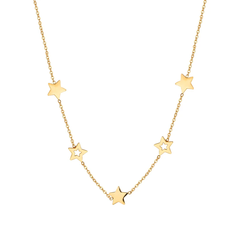 Cute 5 Pcs Cutout And Solid Star Pendant Necklace For Women And Girls Jewelry Stainless Steel Necklace Christmas Present