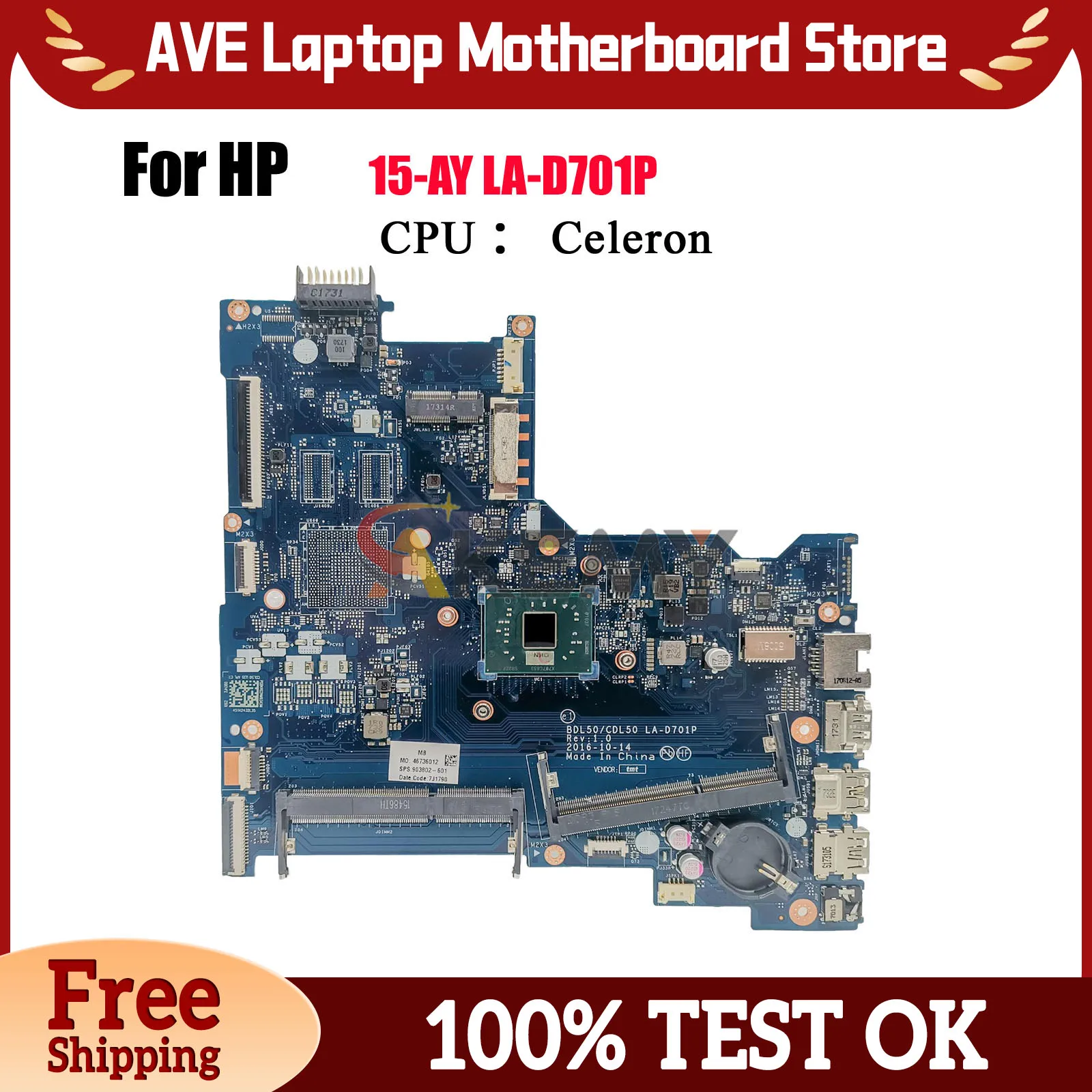 

LA-D701P Материнская плата для ноутбука HP 15-AY 15T-AY с процессором N3350 DDR4 903802-001 903802-601 100% полностью протестирована