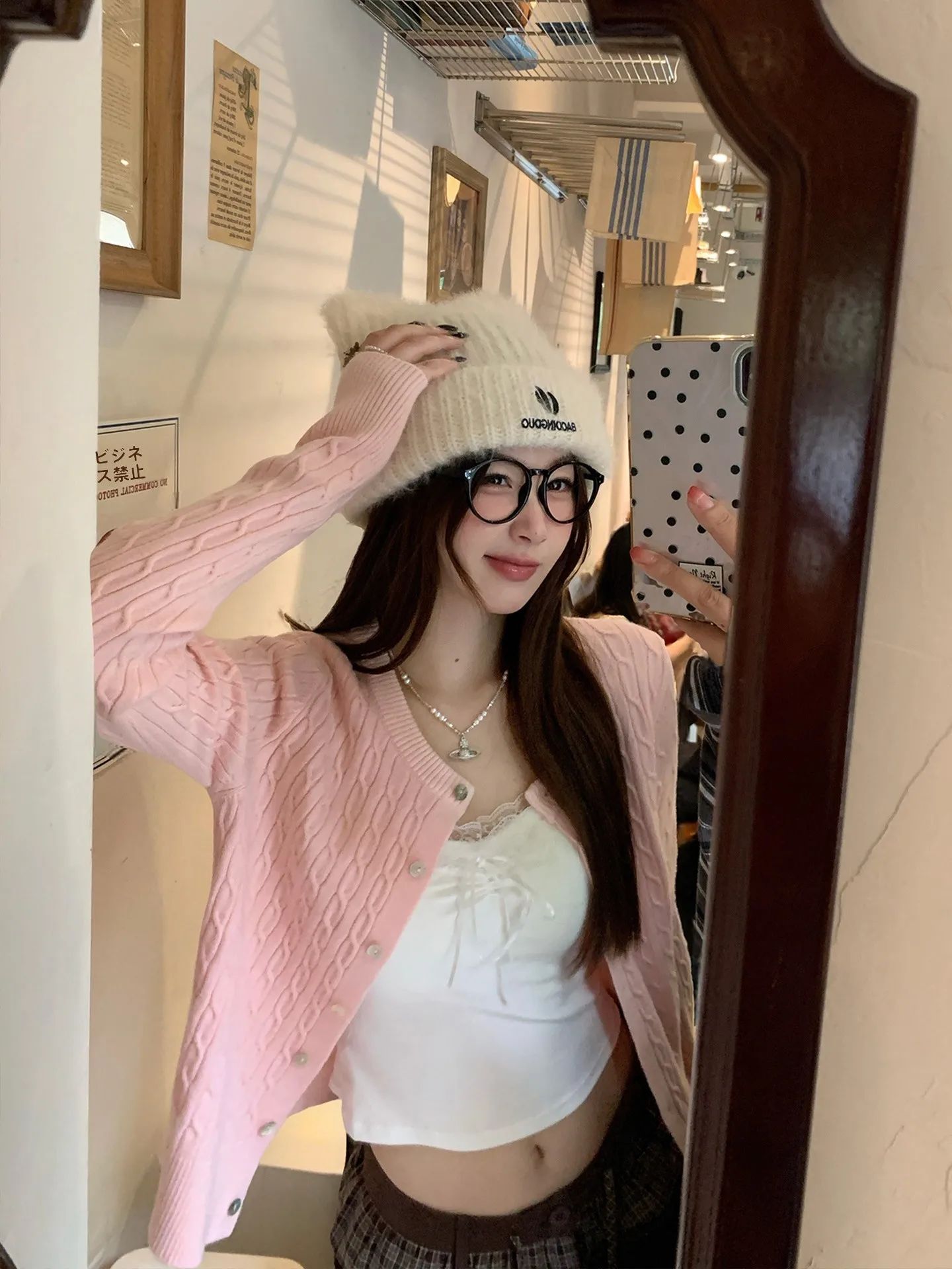 

Красивый розовый вязаный кардиган для женщин, весенний свитер-жакет, уникальный, мягкий, из полиэфирного волокна, с длинными рукавами и круглым вырезом