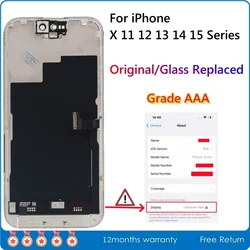 AAA Official Original Changed Glass Screen For iPhone 11 12mini 13 14 Plus 15 Pro Max LCD Display Assembly Glass Replaced Tested