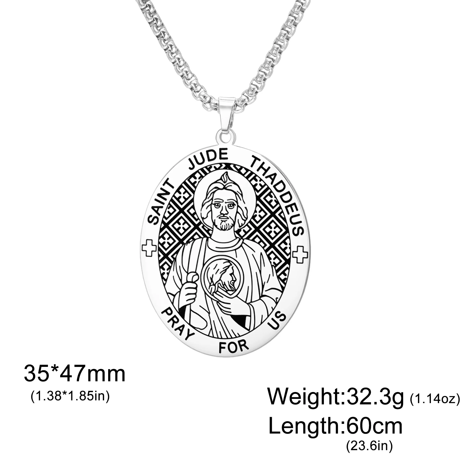 Kkjoy Heiliger Judas Thaddäus Schutzpatron-Halskette aus Edelstahl, doppelseitiges religiöses Amulett, Schmuckgeschenk für christliche Gläubige – Detail 7