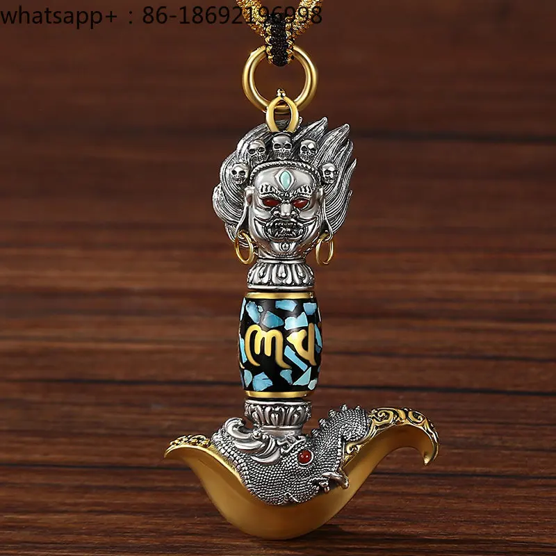 Black Sky Vajra Pestle Pendant Male Sterling Silver Turnable Six-Character Mantra Pendant