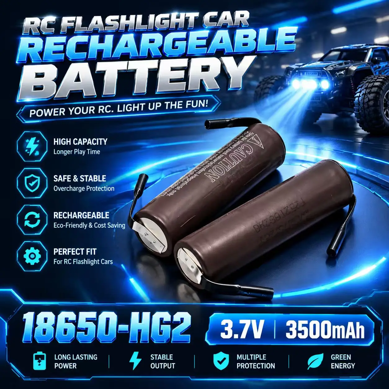 3,7V 3500mAh 18650 HG2 wiederaufladbare Li-Ionen-Batterie, langlebige Hochleistungs-Batterie für LED-Taschenlampen, Fernbedienungen und elektrische Spielzeuge