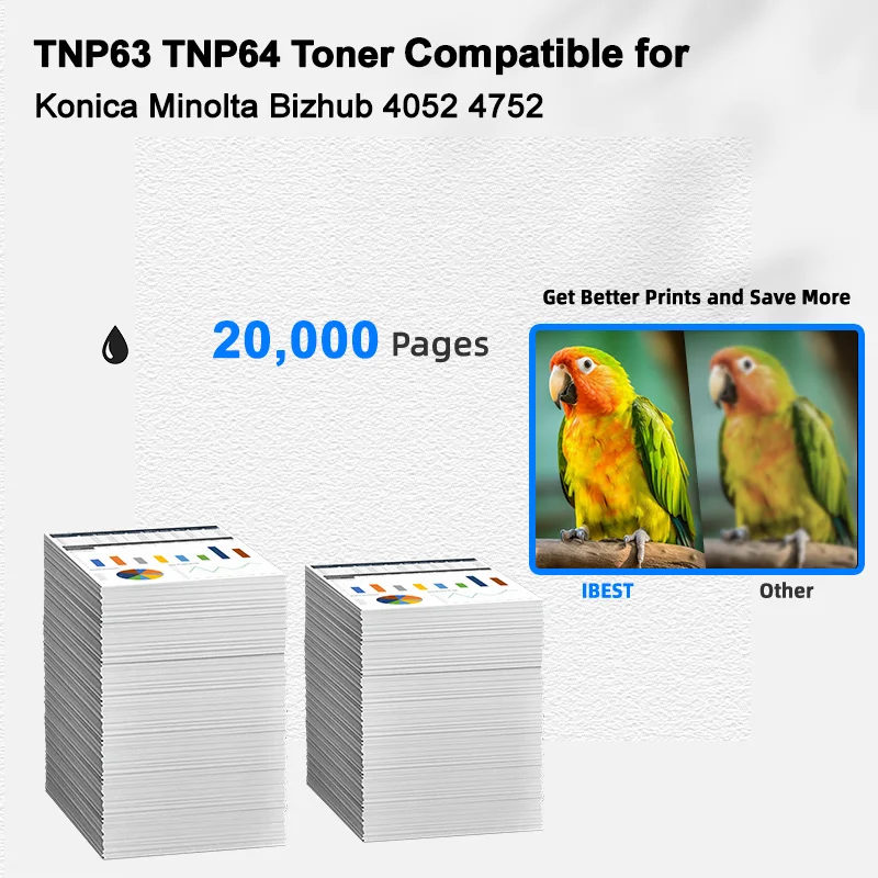 IBEST Compatible Toner Cartridge Konica Minolta TNP63 TNP64 Compatible for Konica Minolta Bizhub 4052 4752 Cartouche