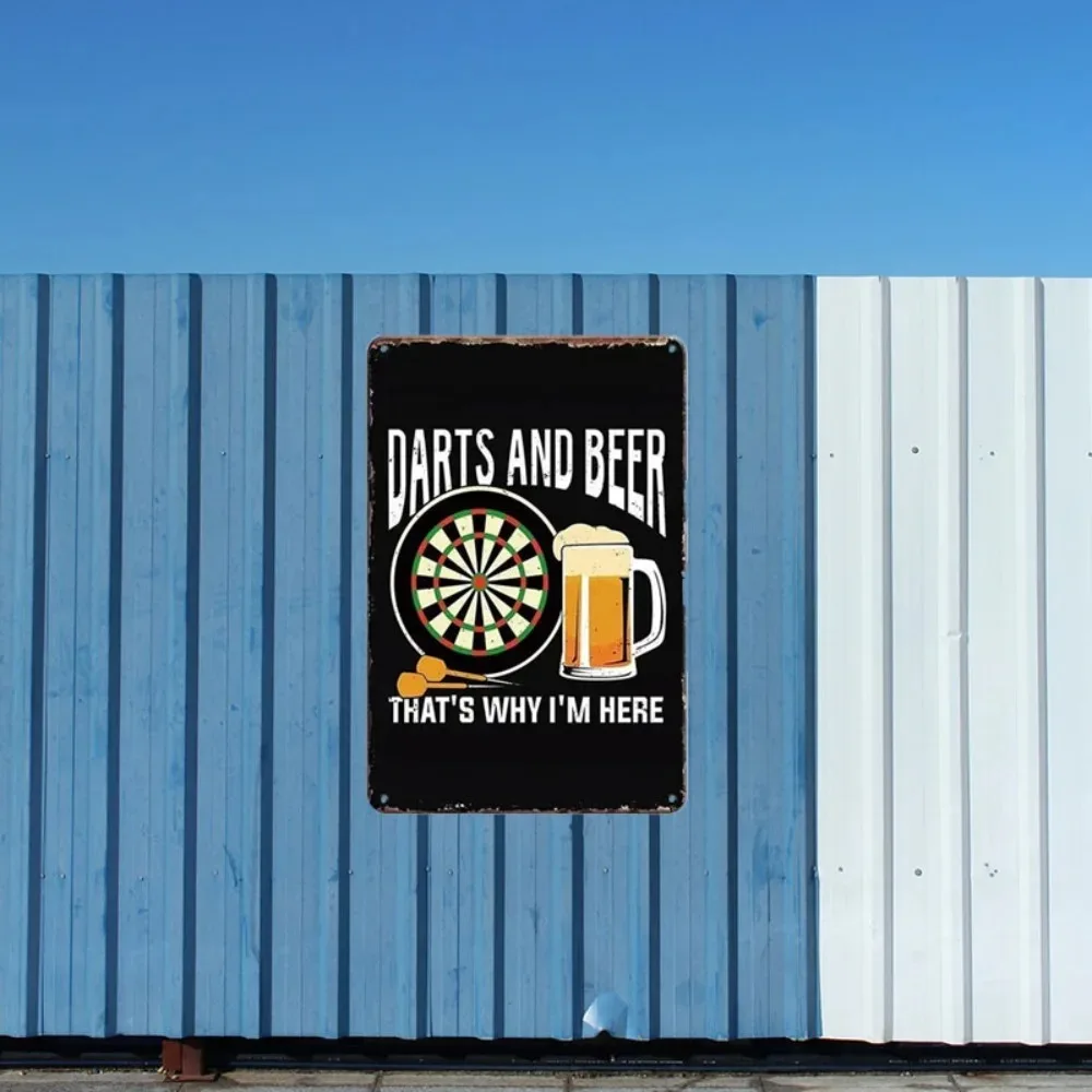 

1pc "Dartboard Wisdom" Rustic Metal Wall Art – Distressed Tin Sign with Scoreboard Distressing & Beer Mug Trivia | Elevates Pub