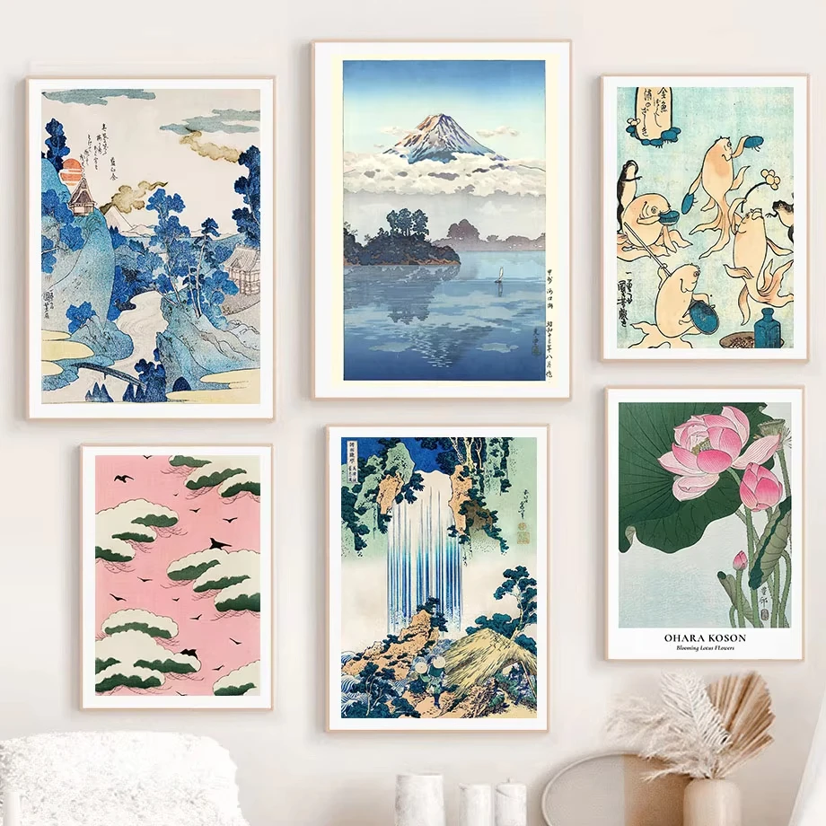 No frame Hokusai Ohara Koson Japanese Art Poster Vintage Guest Room Home Bar Cafe Decoration Home Decoration Print Wall Poster P