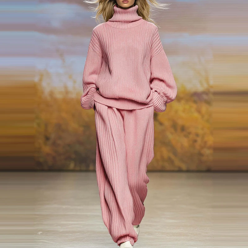 

Свободный комплект брюк с карманами. Удобный мягкий свитер. Однотонный комплект из двух предметов. Базовый топ с высоким воротником и длинными рукавами. Комплект брюк.