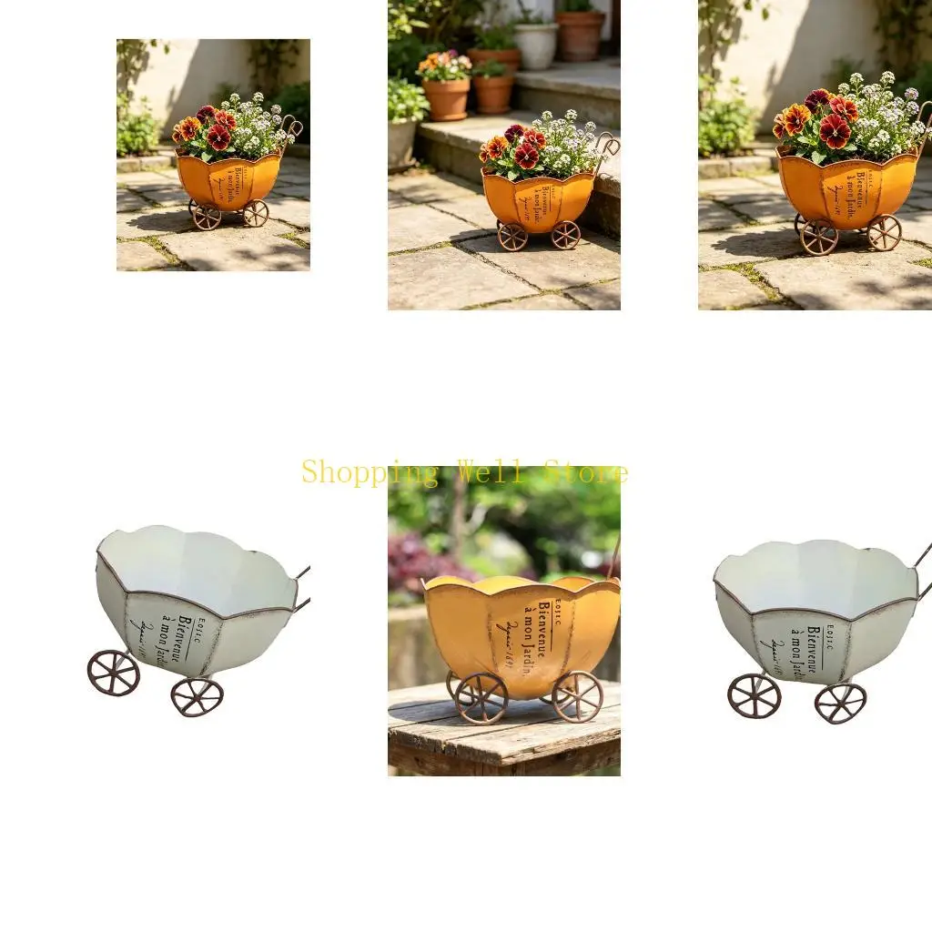 KX4B Scalloped Metal Flower Pot for Balcony, and Cafe Displays Gardening Decoration
