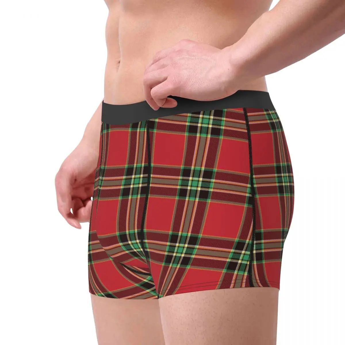 Man Christmas Tartan Plaid Boxer Shorts Panties Polyester Underwear New Year Homme Novelty Underpants