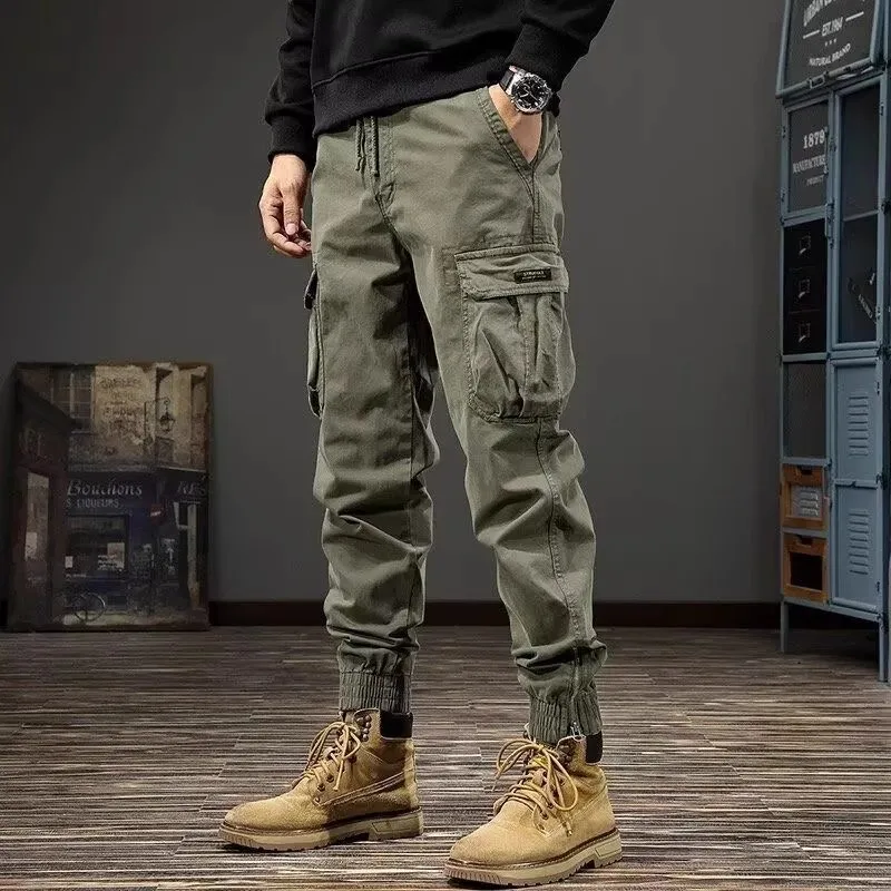 Japanese Sle Heavyweight Waed Pure Cotton Multi-ket Work Pants Men's Spring Autumn Loose Trendy Brand Cuffed Nine-Piec...