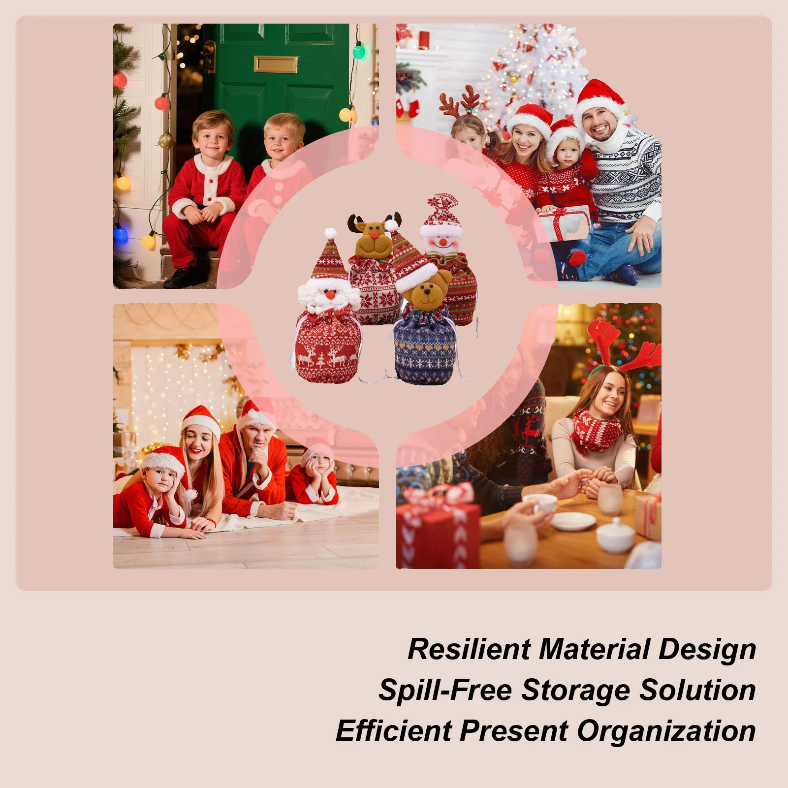 

4pcs Christmas Drawstring Bags Christmas Bundle Pocket Santa Claus Snowman Reindeer Bear Doll Pouch Christmas Wrapping Gift Bag