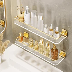 Luxury Bathroom Organizer Acrylic Bathroom Shelf Without Drilling Wall-Mounted Shower Shelf With Towel Rack Toilet Storage Rack