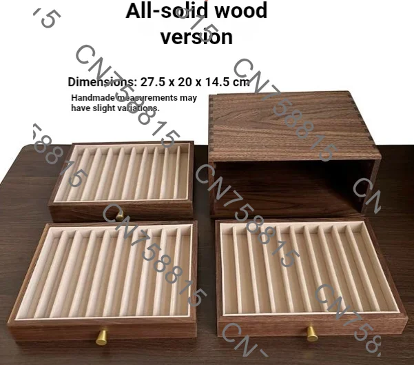 Multi-layer drawer display box, bronze handle, desktop organizer, large-capacity drawer storage box, black walnut pencil case.