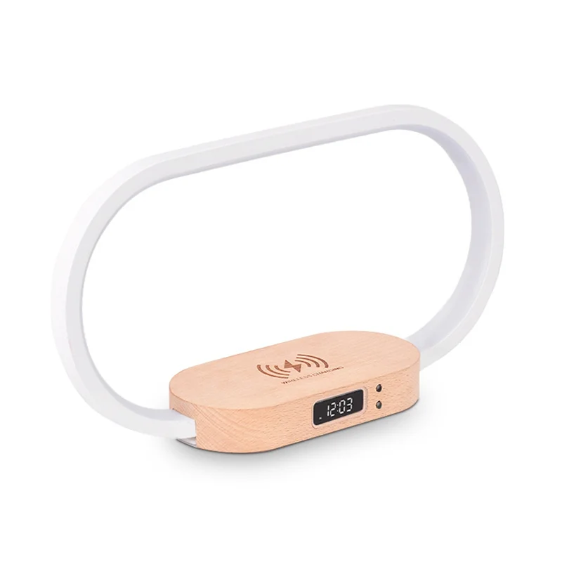 Multifunction Wireless Charger Stand Clock LED Desk Lamp Night Light USB Fast Charging Station Dock For Iphone -A74P