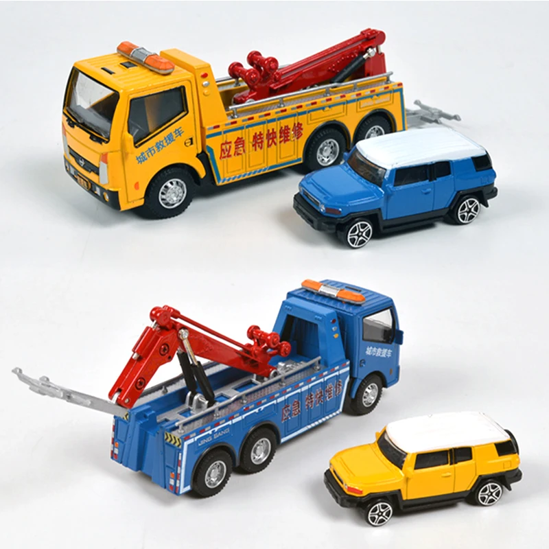 1/60 skala jalan penyelamatan Trailer mainan logam campuran Model truk logam Diecast truk dengan koleksi mainan untuk anak-anak hadiah B279