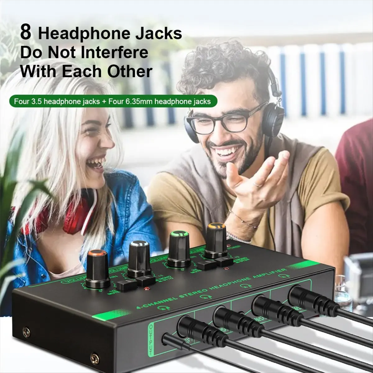 

Active Phase Headphone Amplifier 4 Channels Ultra-Compact Stereo Audio Amplifier with Power Adapter 10MHz Earphone Amp Green