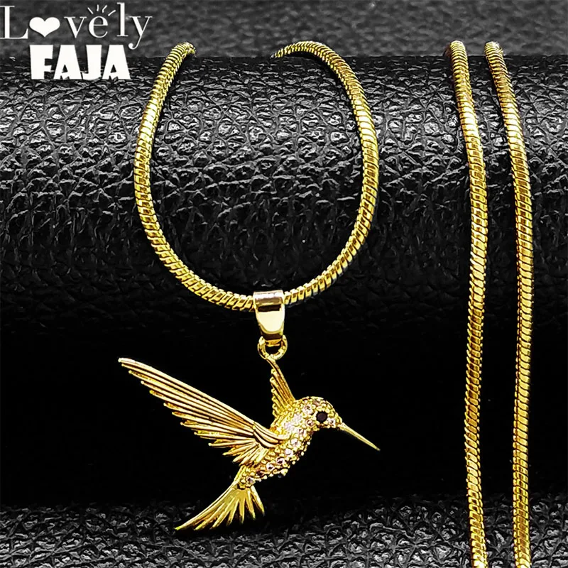 Fashion Zircon Hummingbird Bird Pendant Necklace For Women Birds Animal Stainless Steel Clavicle Snake Chain Necklaces Jewelry