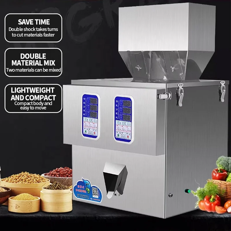 100g Supplier Low Price Electric Tea Seed Grains Small Sachet Bag Pouch Quantitative Weighing Two Headed Filler Filling Machine
