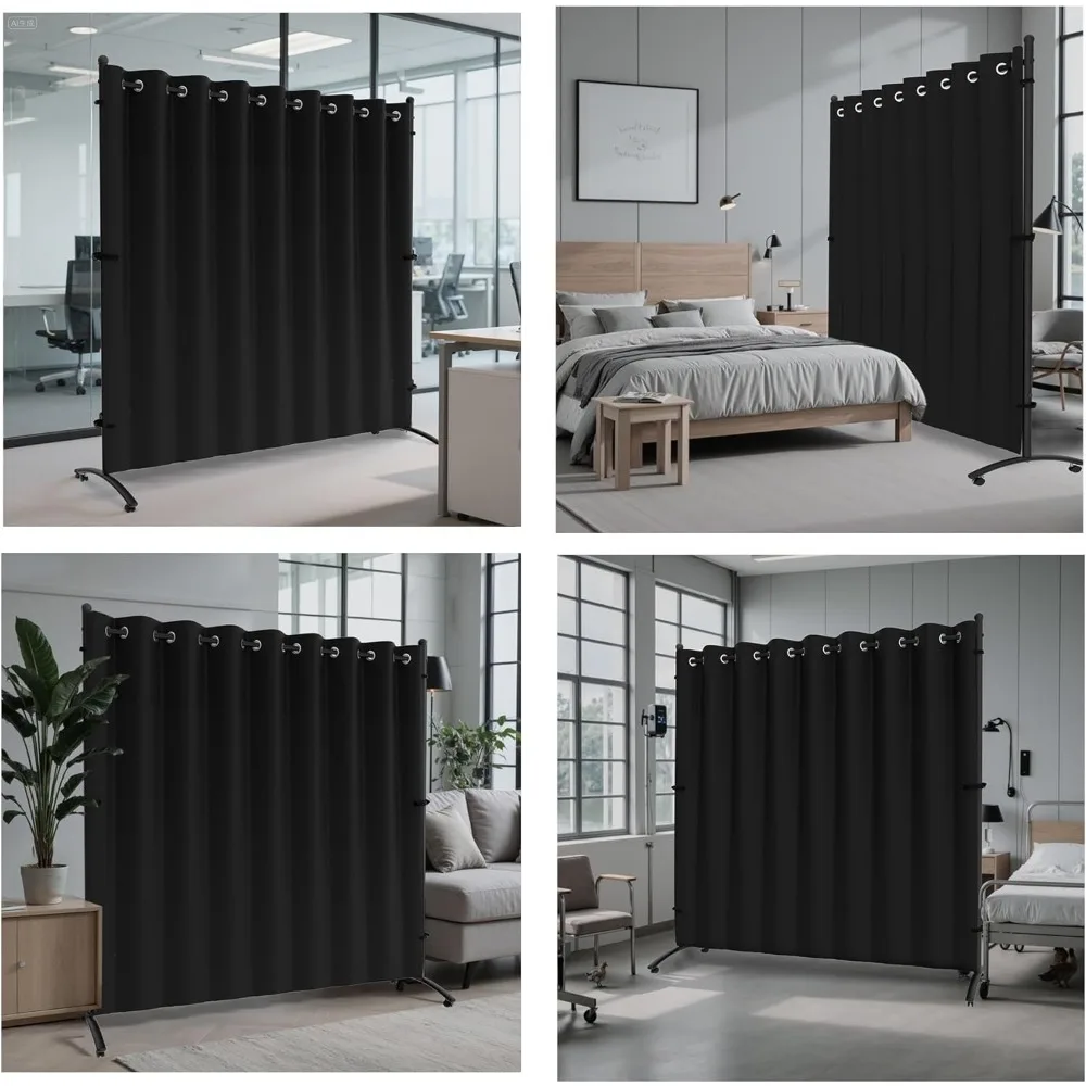 6FT Portable Room Divider with 360° Lockable Wheels, Curtain Privacy Screen for Bedroom Office Partition