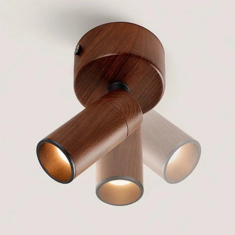 Narrow Beam Angle 3°8°15° Anti Glare Retro Walnut Log Wood Color Spot Light Surface Mounted Ceiling Lamp Medieval Style Light