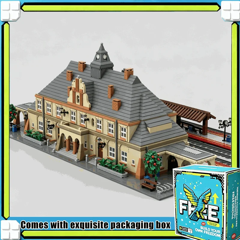 9282PCS Neoclassical Train Station Building Blocks Grand Railway Terminal Model Custom Puzzle DIY Assembly Architecture Gift