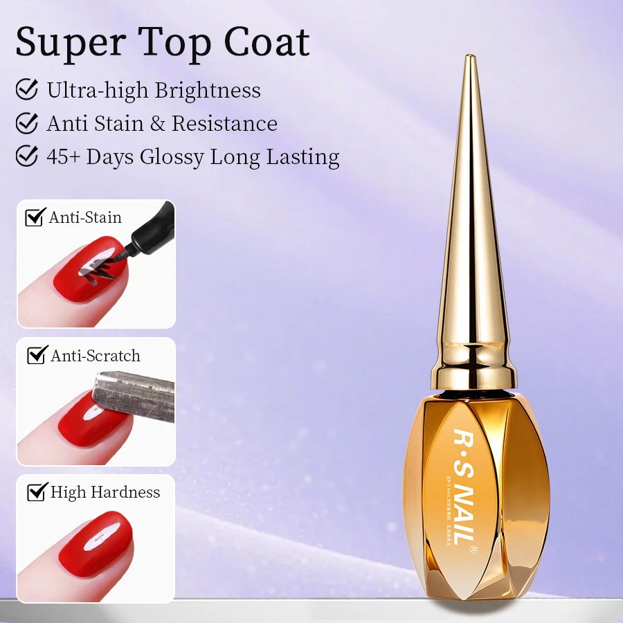 Super Smooth No Wipe Top Coat Glossy Crystal Shine Scratch Resistant Gel Mirror Top Coat Soak Off UV Manicure Gel Varnish Primer