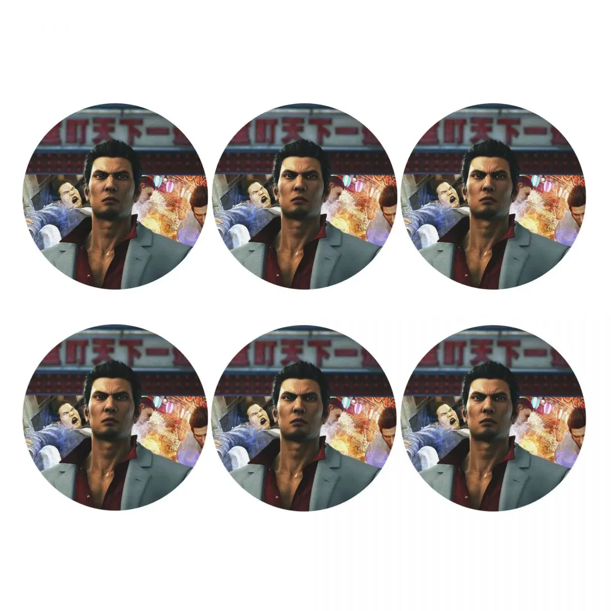 Welcome To Kamurocho Kiryu Kazuma Coasters PVC Leather Placemats Waterproof Coffee Mats for Decor Home Dining Pads Set of 6