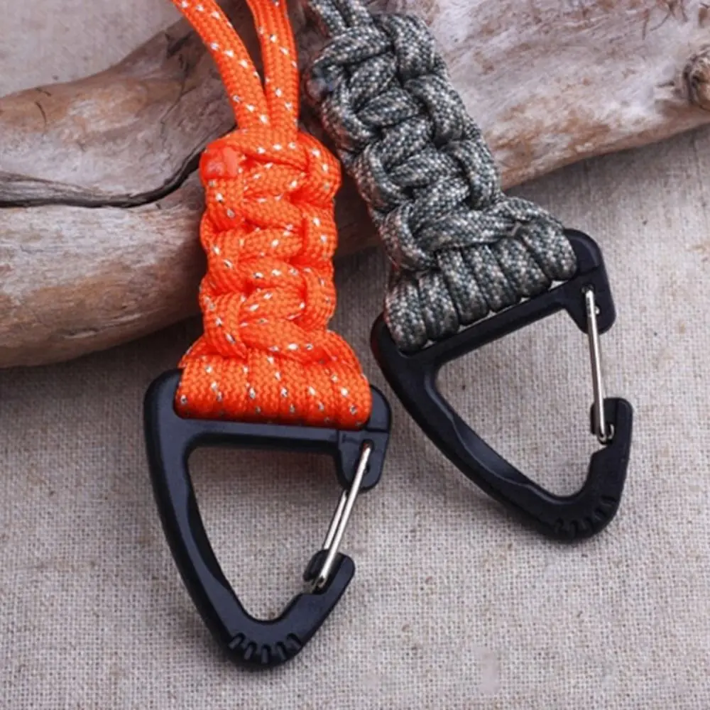 20cm Paracord Keychain Braided Woven Nylon Lanyard Metal Triangle Buckle High Strength Parachute Cord Carabiner