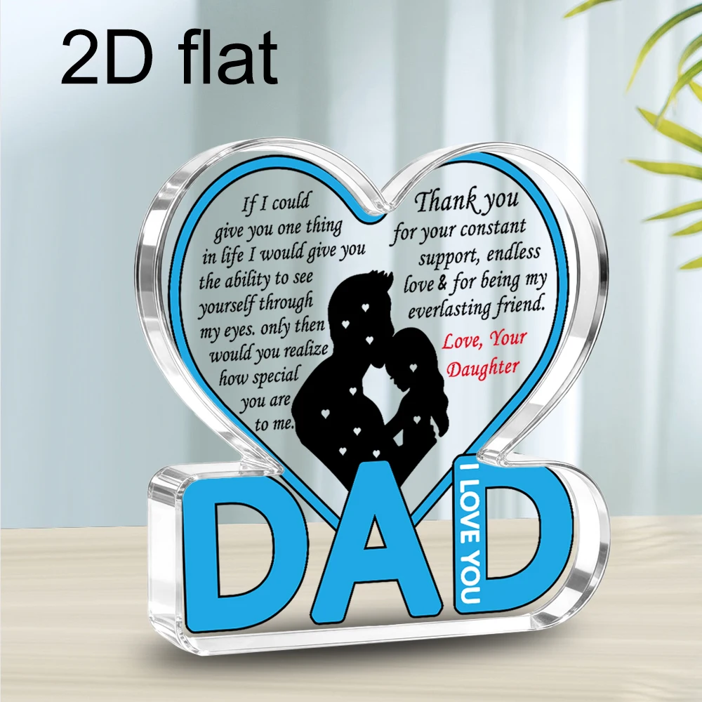 2D Flat, Father's Day Gift from Daughter - Acrylic Heart Plaque with 