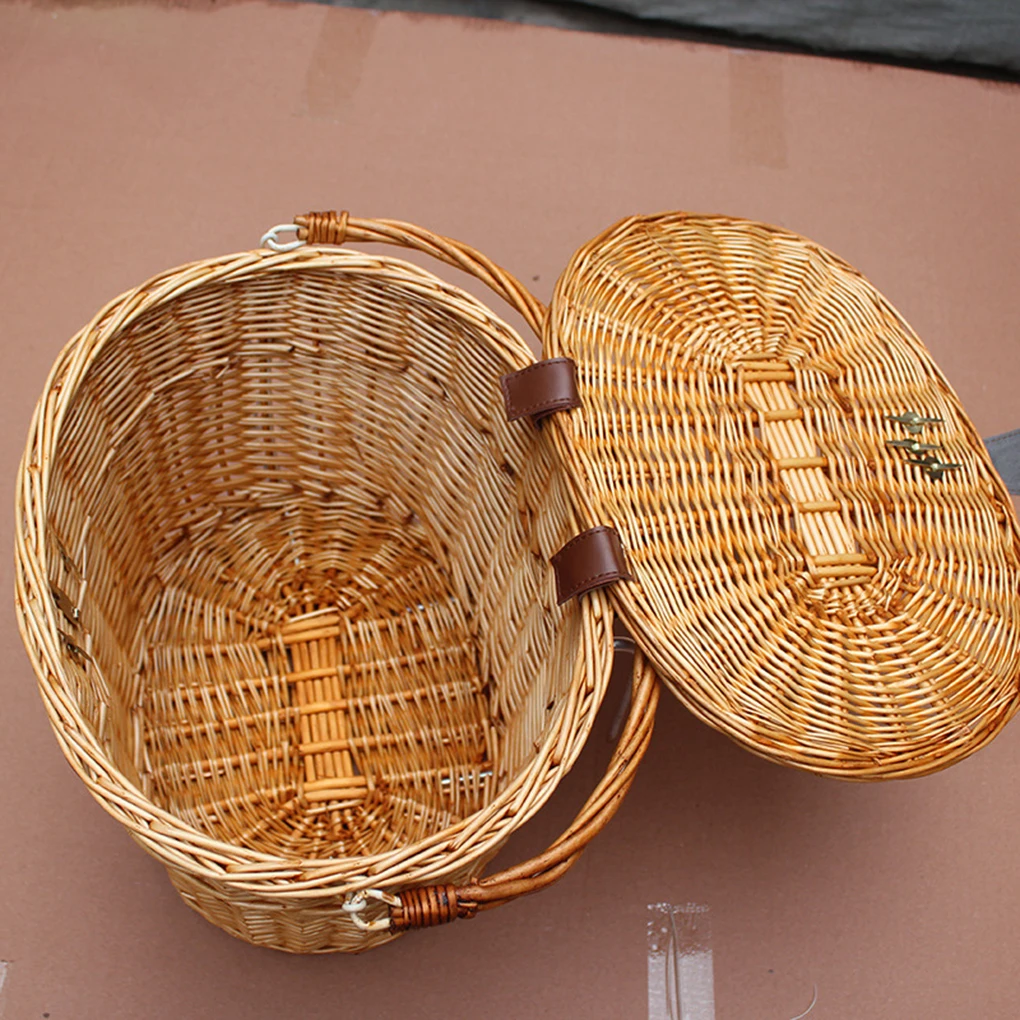 Bike Storage Basket Wicker Woven Vintage Design Bicycle Front Handlebar Adjustable Basket Container