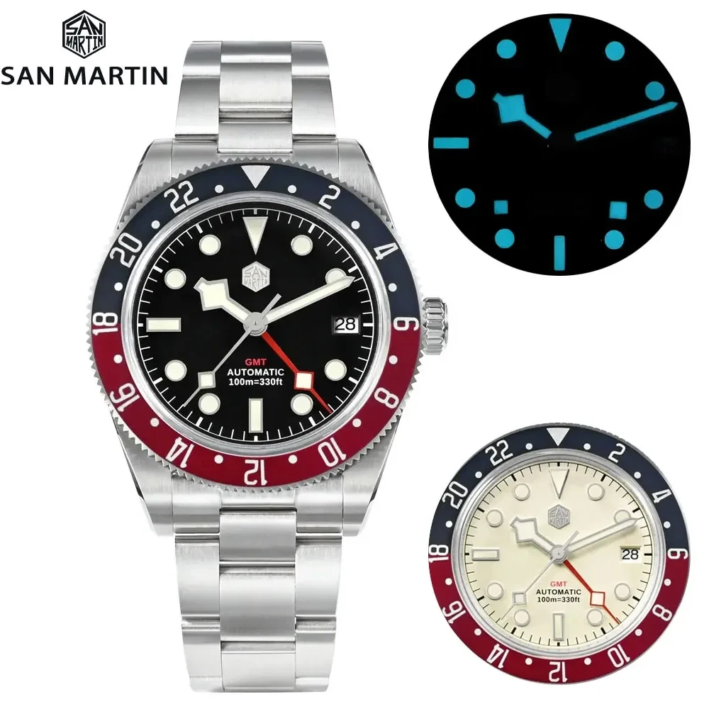 

San Martin 39mm GMT Men Dive Watch NH34 Automatic Mechanical Watches Luxury Sapphire Bidirectional Aluminum Bezel Waterproof