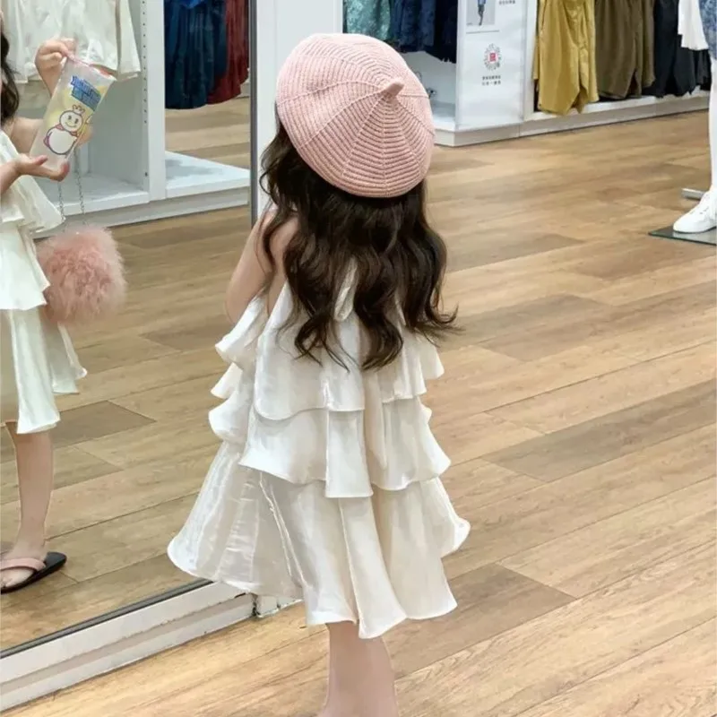 Fashion Baby Girl Princess Silk Dress Infant Toddler Child Ruffled Vestido Sleeveless Frock Summer Casual Baby Clothes 2-12Y