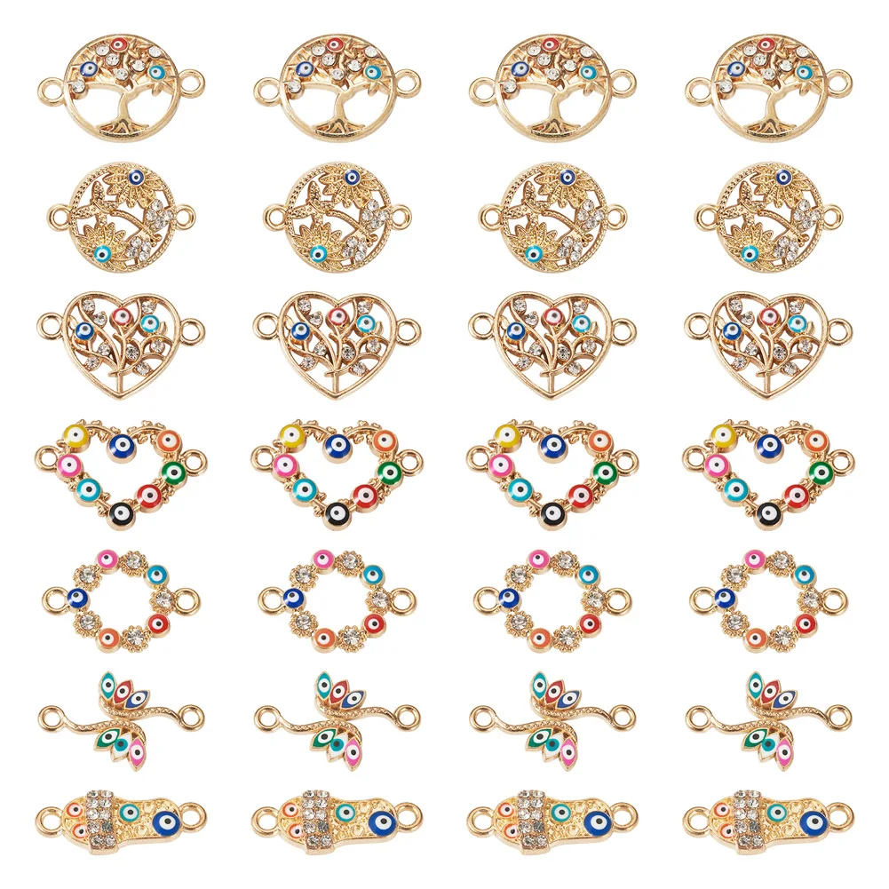 

Pandahall 28Pcs 7 Style Round Alloy Colorful Enamel Connector Charms Evil Eye Links Charms For Necklace Bracelet Jewelry Making