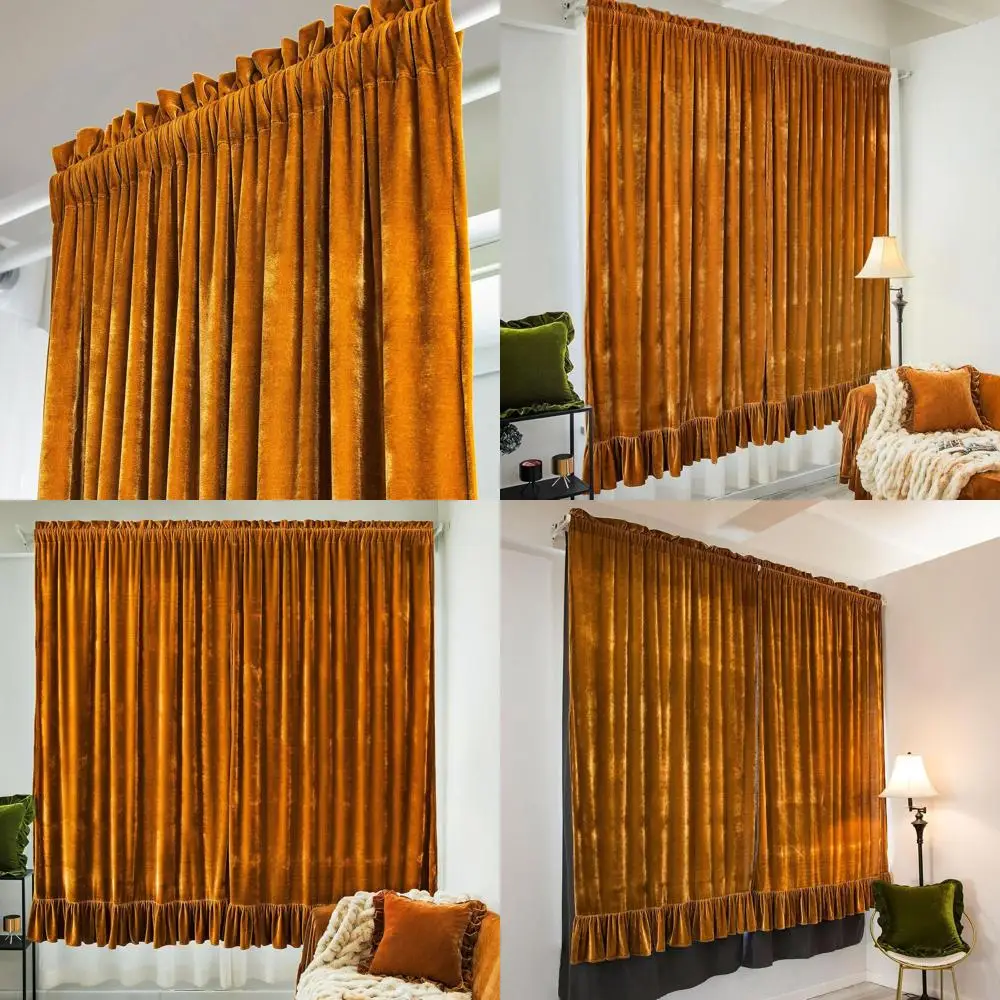 

Набор винтажных штор Golden Camel с рюшами и оборками, роскошный мягкий декор, 52x84 дюйма, для гостиной и спальни