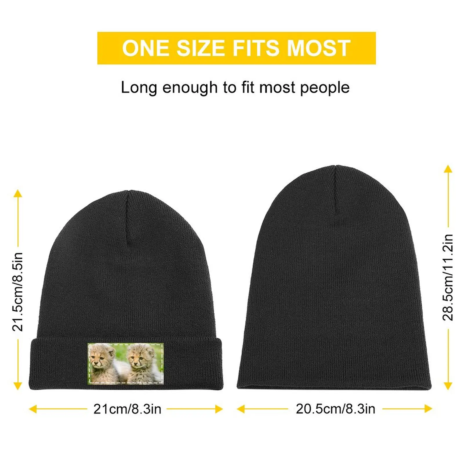 Cute Yellow and Black Cheetah Knitted Cap Snap Back Hat Christmas Hat Mens Tennis Women's