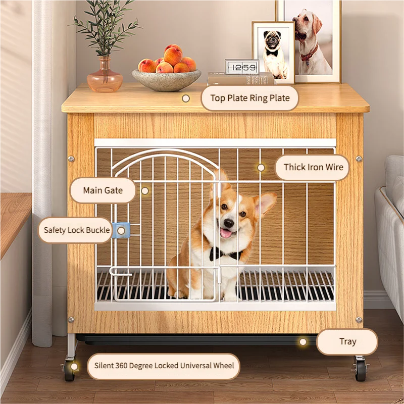 Small Medium Dog Cage Wooden Pet Dog House with Buttons for Border Collie Teddy Corgi Other Dogs