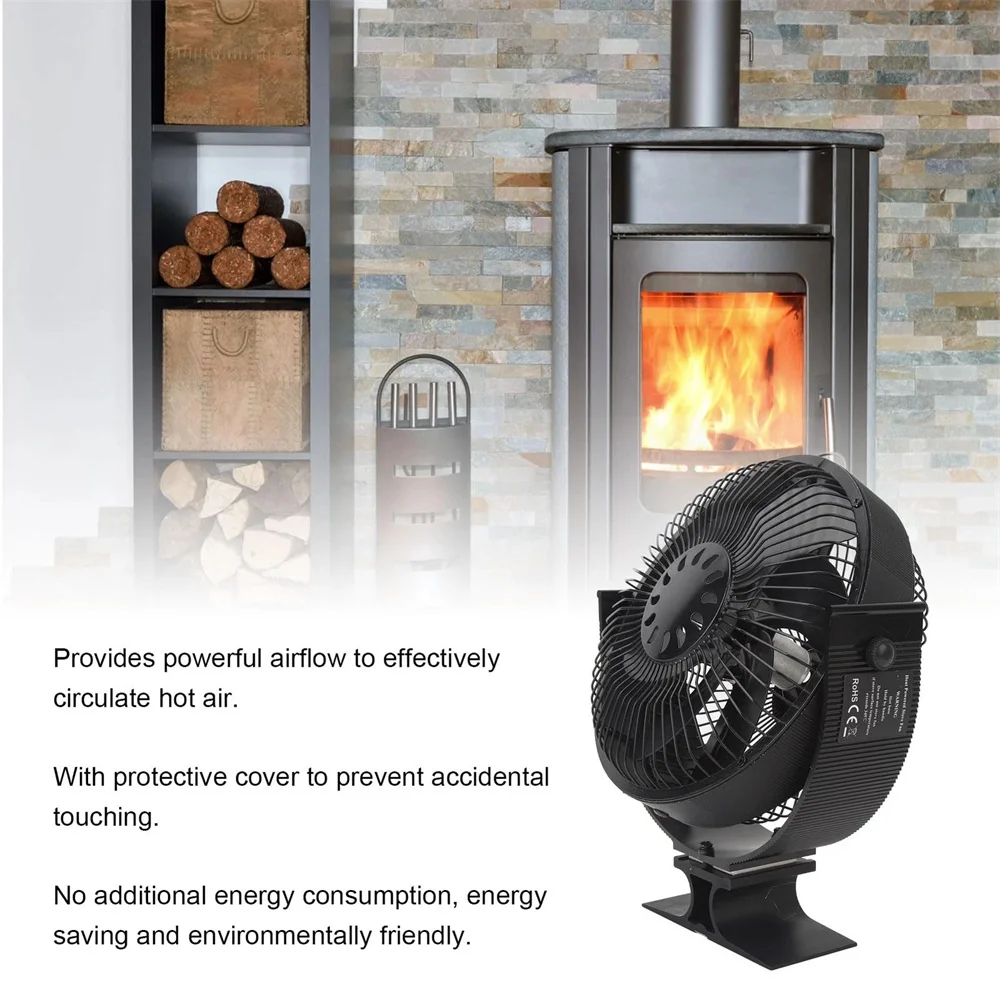 مروحة مدفأة تشغيل هادئة 160-210CFM 1400 دورة في الدقيقة سبائك الألومنيوم 6 شفرات تعمل بالطاقة الحرارية مروحة موقد الخشب