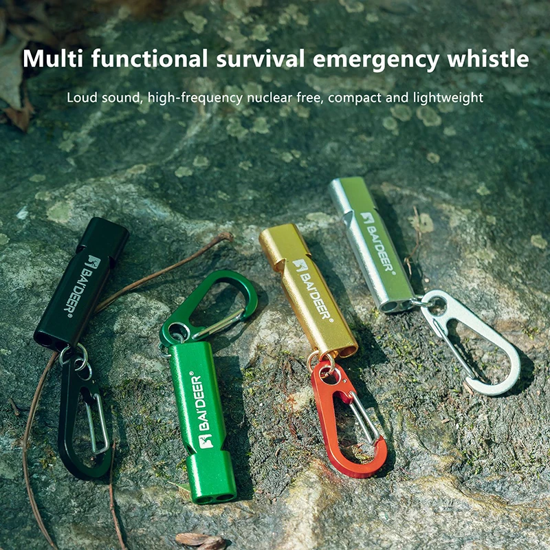 

Aluminum Alloy Double Pipe Keychain Whistle, 1PC, High Decibel, Comes With Rope For Adventure Activities, Available in 5 Colors